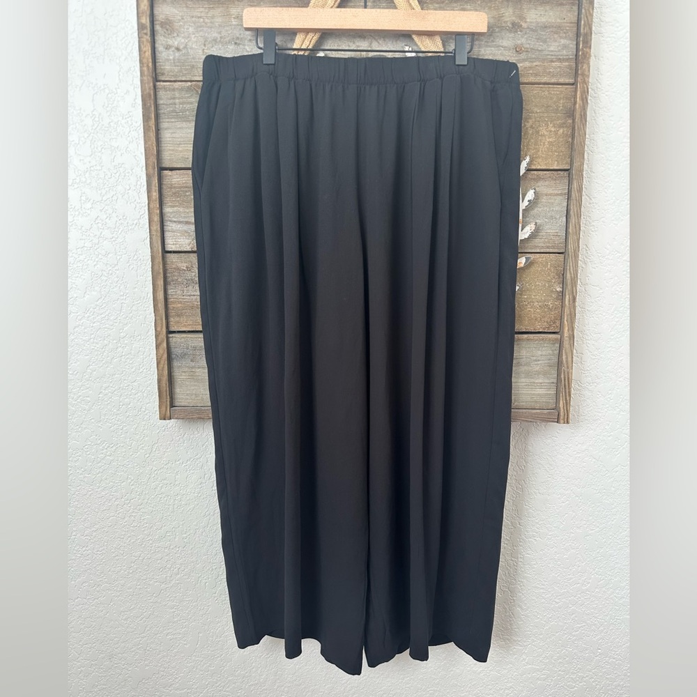 Eileen Fisher Black 100% silk wide leg ankle pants ladies XL NWT